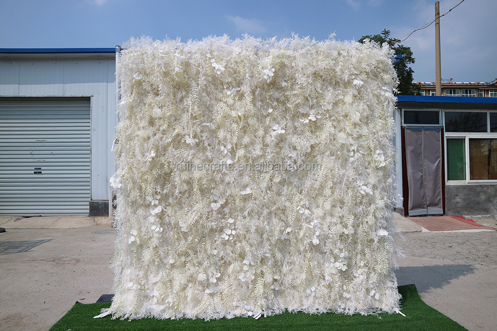 Wedding annivisary decoration pampas grass 3d fabric cloth flower wall backdrop 8x8 ready to order