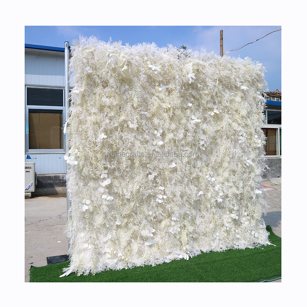 Wedding annivisary decoration pampas grass 3d fabric cloth flower wall backdrop 8x8 ready to order