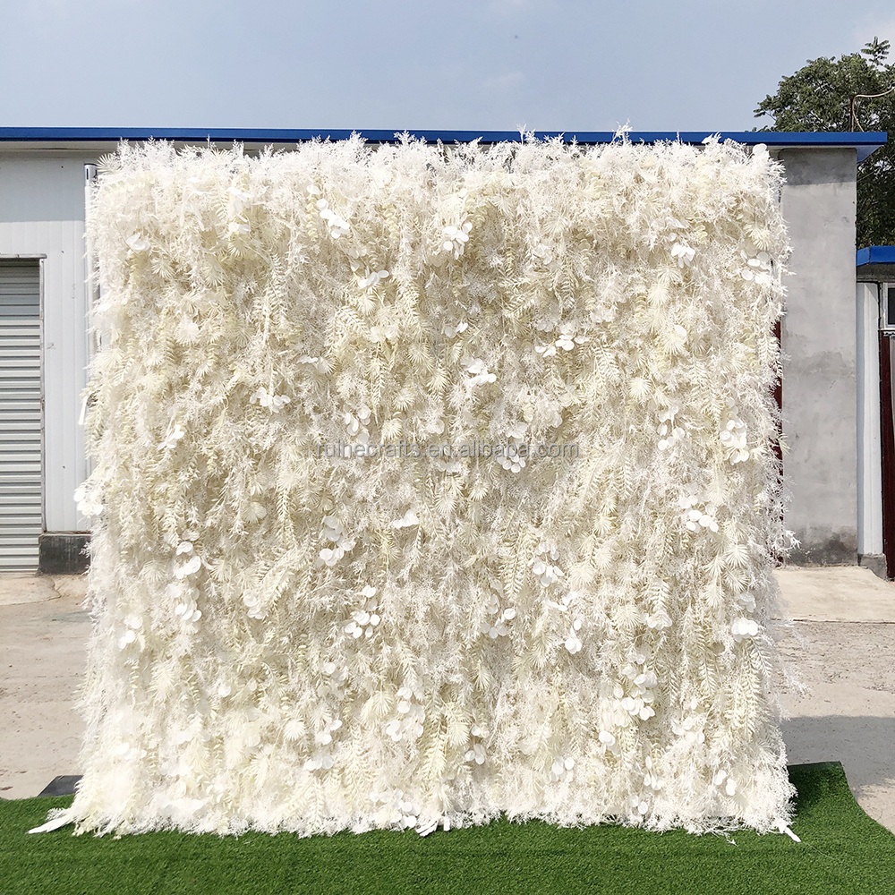 Wedding annivisary decoration pampas grass 3d fabric cloth flower wall backdrop 8x8 ready to order