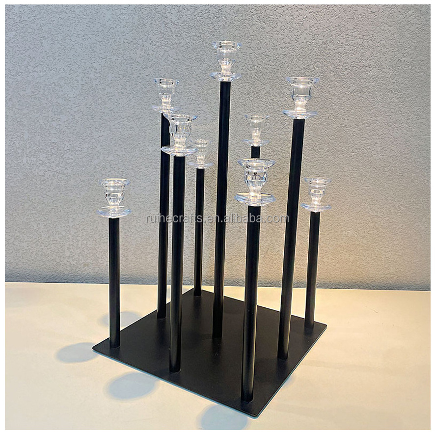 Candle Stand 10 Arms Or 8 Arms Metal Candelabra Wedding Centerpieces Square Base Black Candle Holder Wedding Party Favor