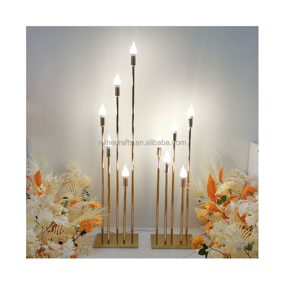 Ruihe wedding 5 arm candelabra centerpieces led light tall gold metal flower stand wedding centerpieces table decor