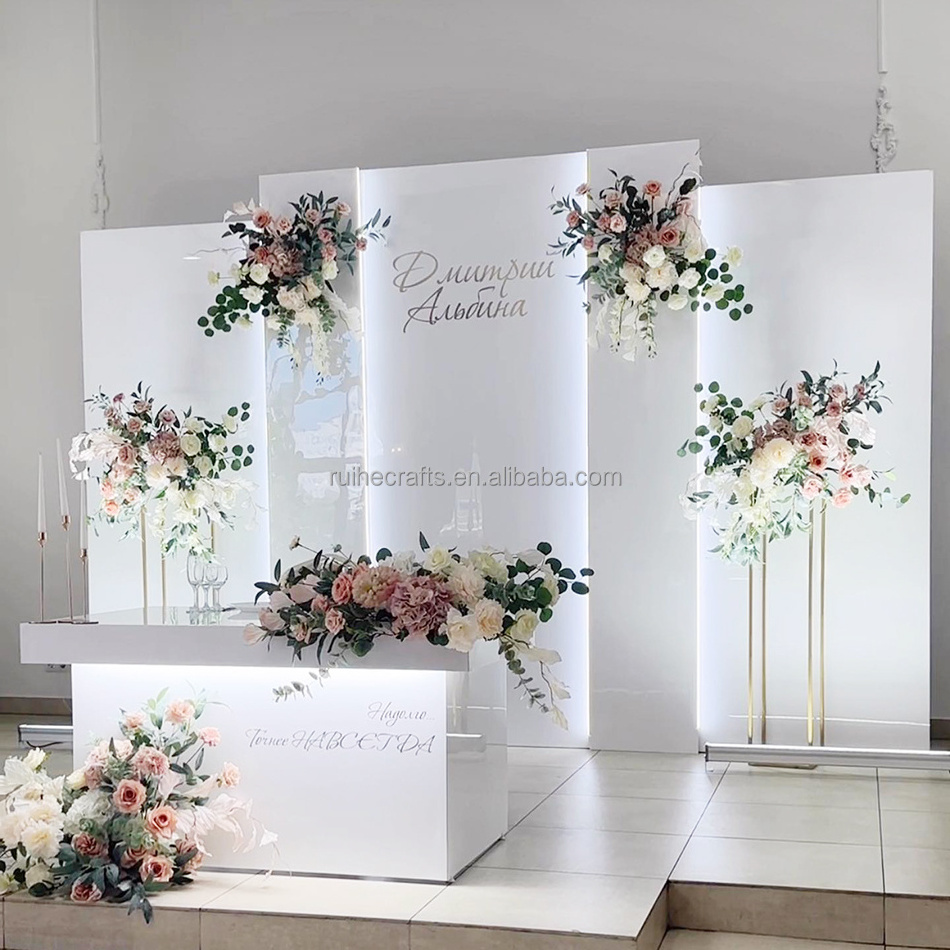 Customized large size glossy white acrylic panel backdrop wedding accessories decoration