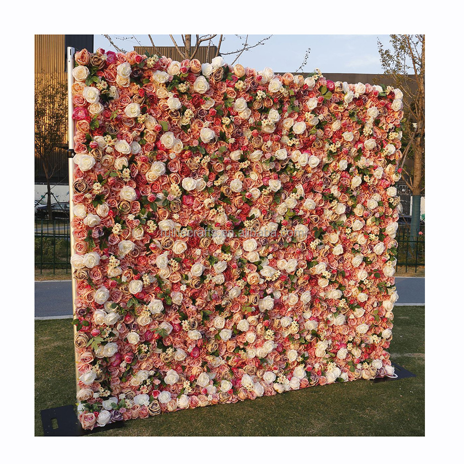 Custom 3d pink flower wall decorative rose flower wall panel roll up flower wall 8ft x 8ft