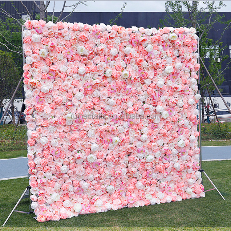 Custom 3d pink flower wall decorative rose flower wall panel roll up flower wall 8ft x 8ft