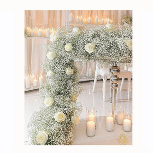 Artificial white rose babysbreath butterfly orchid flower row runner table runner for wedding arch stair decoration