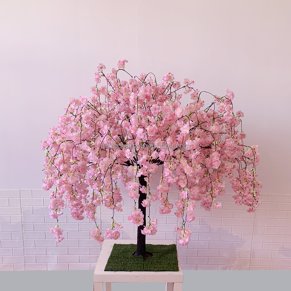 Wholesale artificial pink tress champagne cherry table trees centerpieces for wedding table