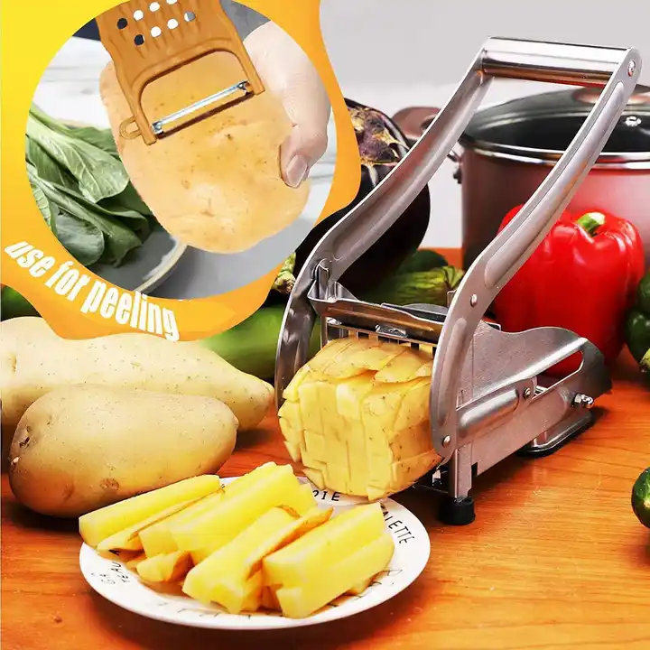 kitchen helper stainless steel manual french fries slicer with anti-slip pad potato slicer