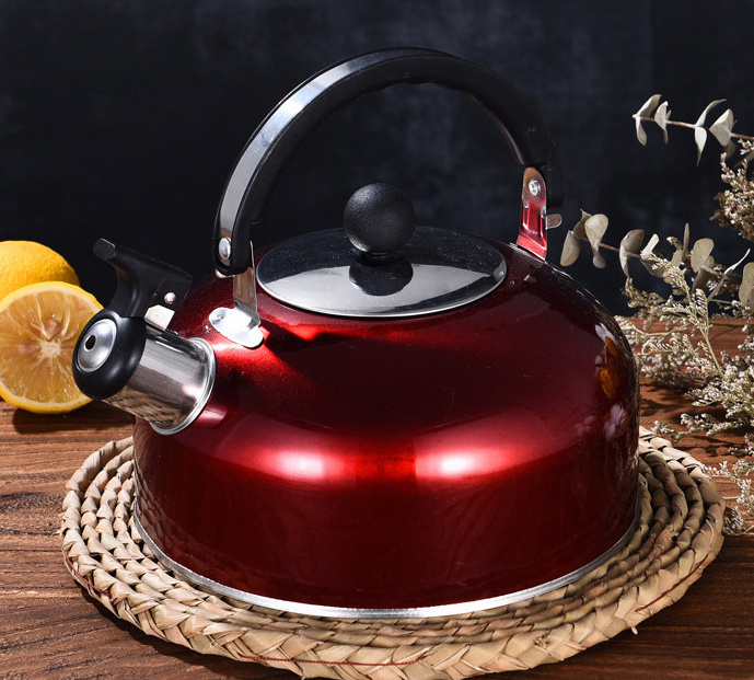 Factory wholesale high quality kettle Silver red insulated handle gas sensing stainless steel stove top whistle kettle