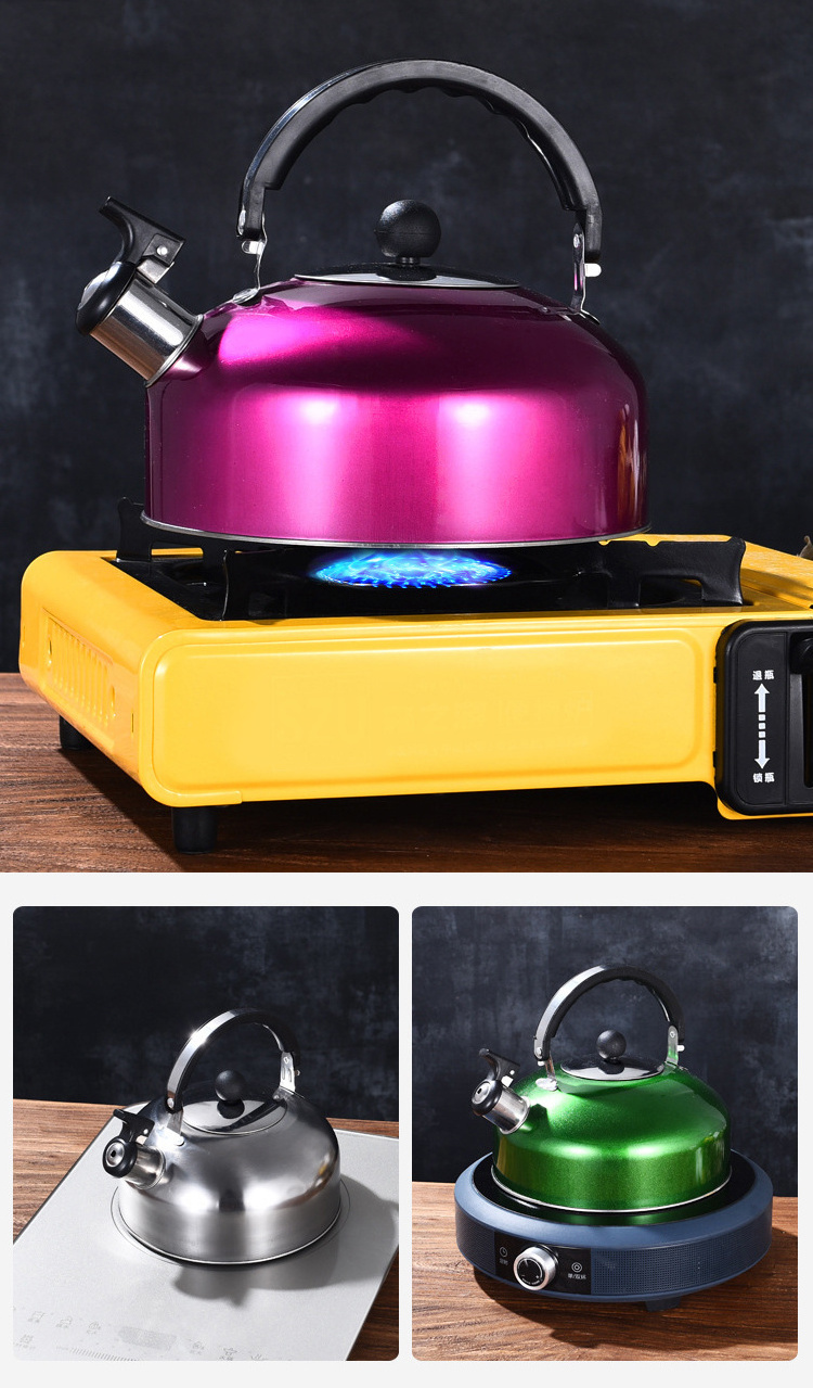 Factory wholesale high quality kettle Silver red insulated handle gas sensing stainless steel stove top whistle kettle