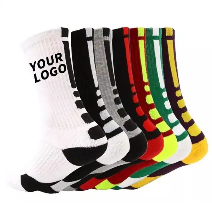 Wholesale men fuzzy half terry letter elite athletic custom mens socks basketball sports compression sock with logo