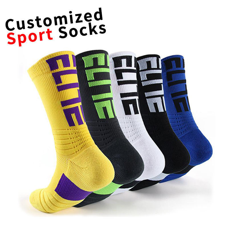 Wholesale men fuzzy half terry letter elite athletic custom mens socks basketball sports compression sock with logo