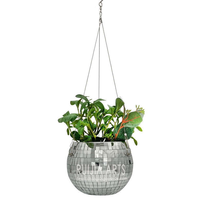 Best Price Fashion Design Disco Ball Plant Hanger With Metal Chain Hook Macrame Hanger