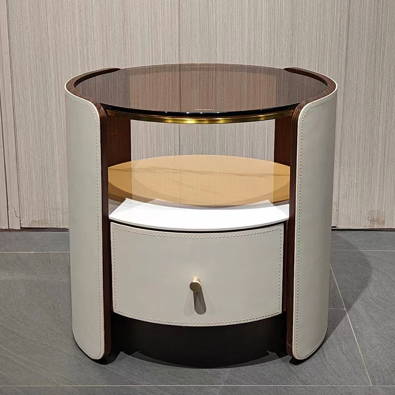 Custom furniture luxury hotel size simple bedside table round 2 drawer nightstands