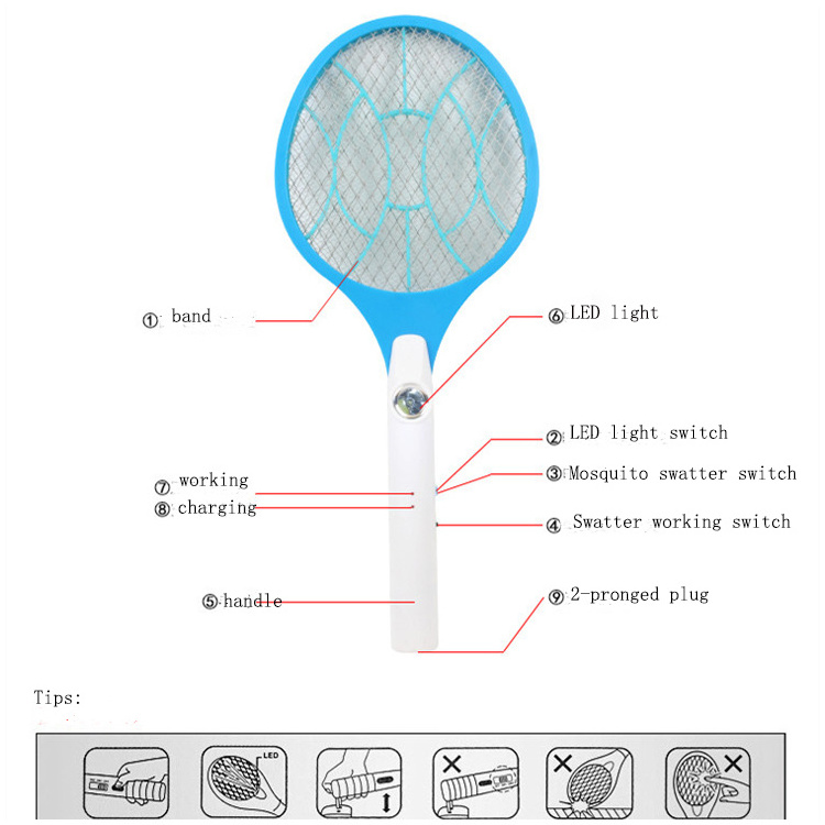 007 Mosquito Racket Fly Bat Mosquito Killer  Lead Acid Battery Rechargeable  Electric Mosquito Swatter