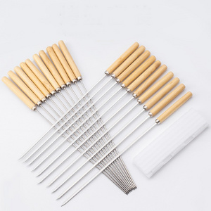 Stainless Steel 304 non-magnetic Needles wooden handle Grilling kebab Skewers Barbecue Roasting Sticks wood Bbq tools