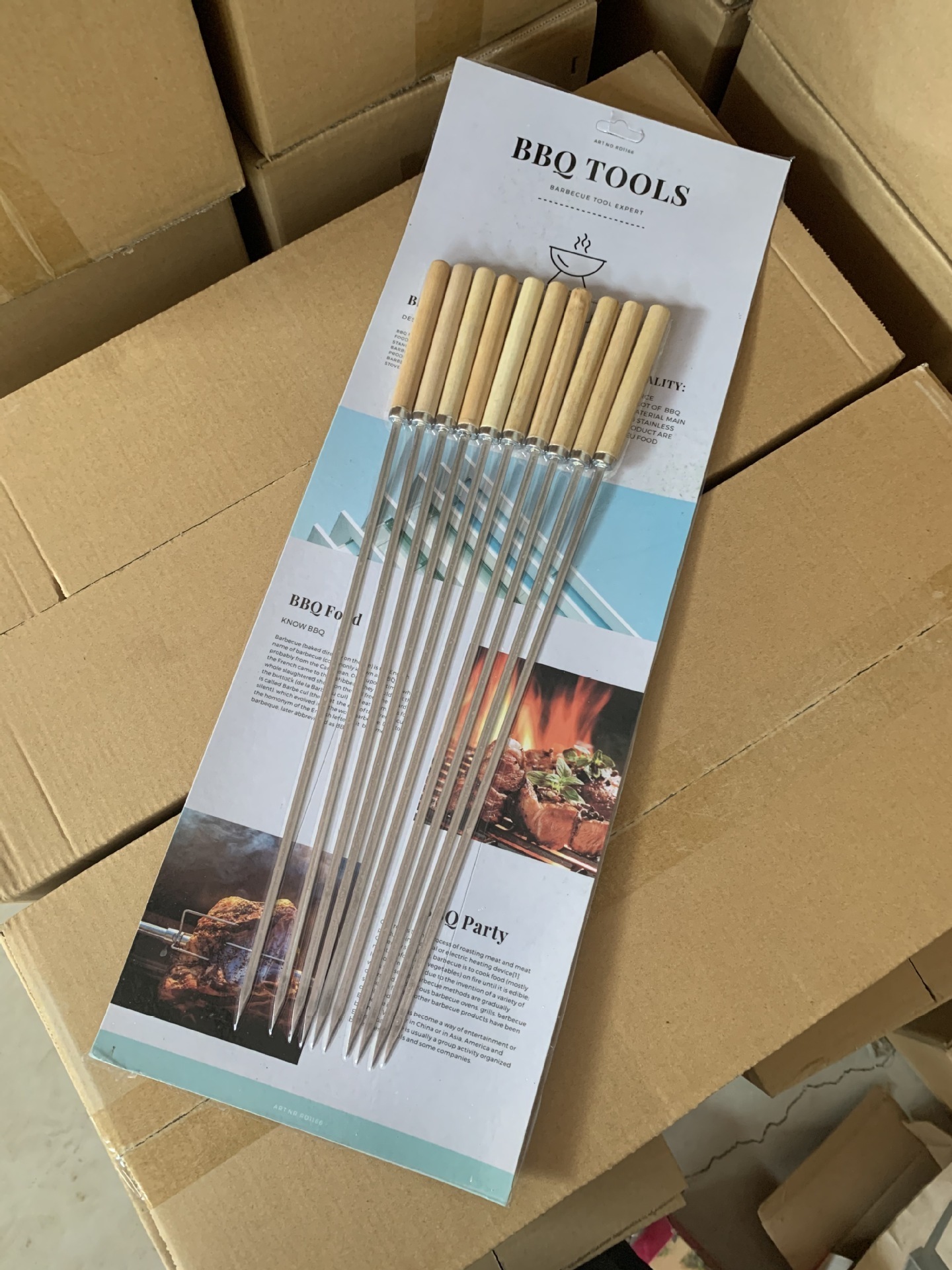 Stainless Steel 304 non-magnetic Needles wooden handle Grilling kebab Skewers Barbecue Roasting Sticks wood Bbq tools