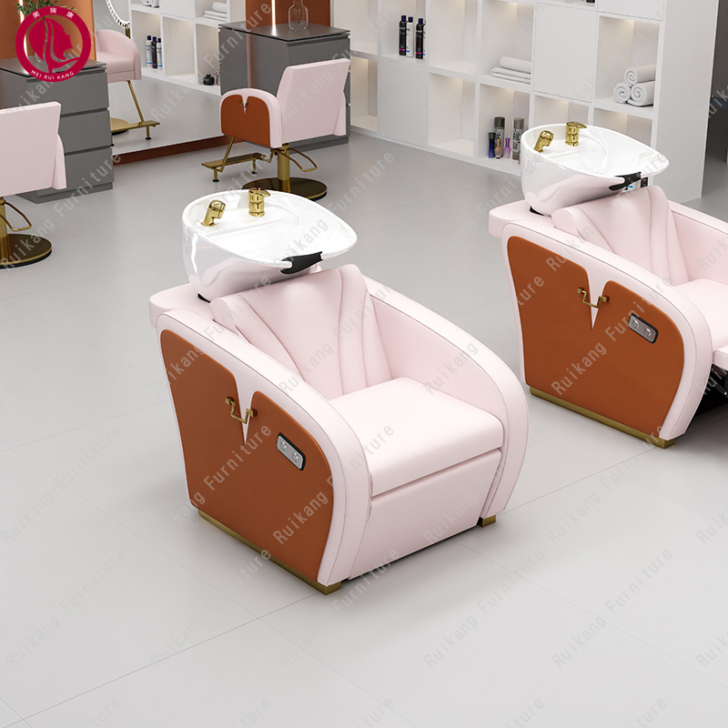 Pink Beauty Equipment Hairdressing Washing Electric Hair Salon Massage Spa Shampoo Bowl Shampoo Chair For Salon