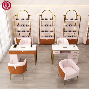 Dust Collector Bar Led Light Luxury Pink Furniture Sets Beauty Salon Nail Desk Chair Set Professional Manicure Nail Tables