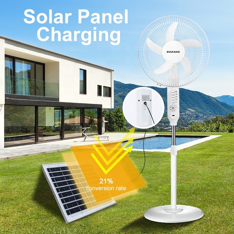 16 inch DC AC Pedestal Fan Home Solar Powered Rechargeable Stand Fan for Office Bedroom Market Household