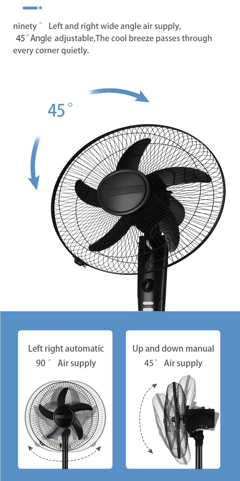 16 inch electric fan Powerful Industrial electric fan factory direct sales black classic multifunction AC 220V stand fan