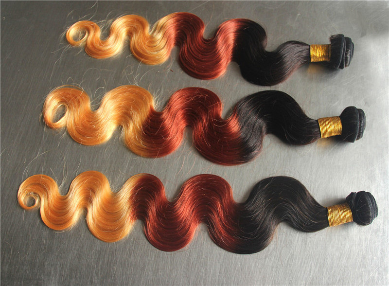 Human Hair Weave 3Tone Color Ombre Hair 6a 1B 33 27 Wine Colored Weave Hair Extensions