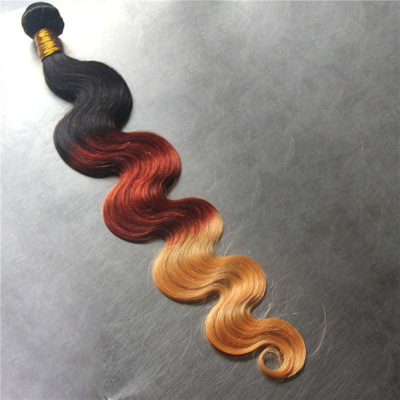 Human Hair Weave 3Tone Color Ombre Hair 6a 1B 33 27 Wine Colored Weave Hair Extensions