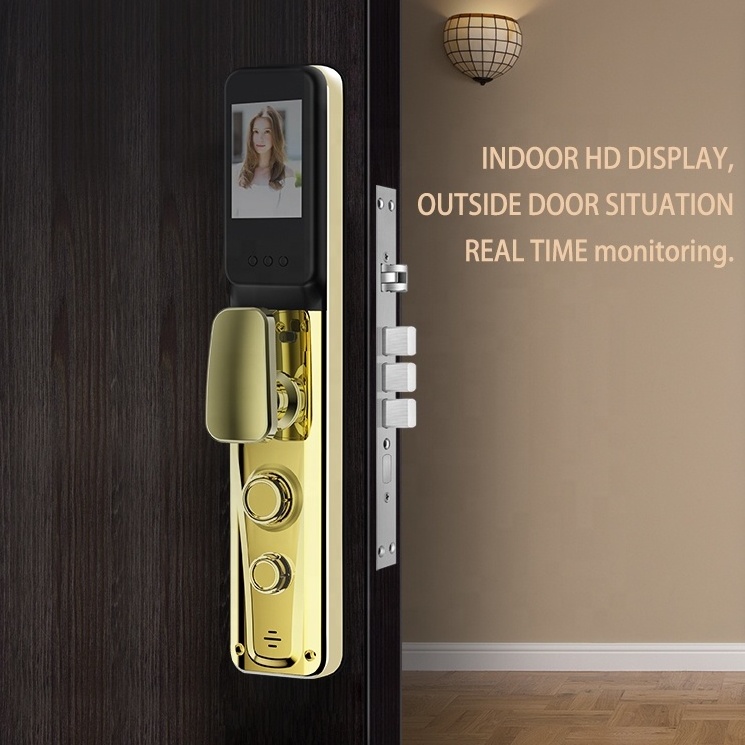 3D face recognition ID fingerprint camera viewer remote doorbell key 7 ways unlock Tuya app door smart lock with camera