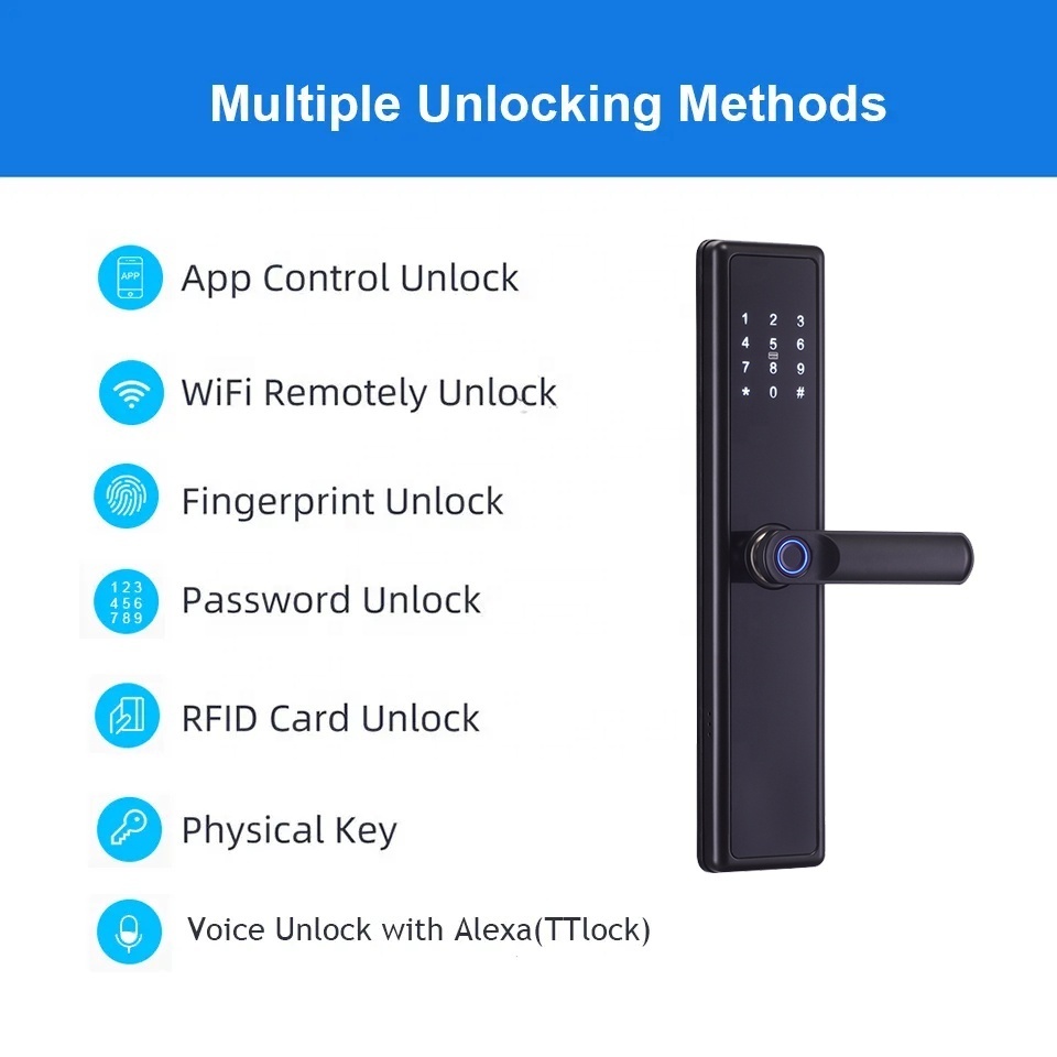 Anti-theft Security WiFi APP Waterproof Biometric Fingerprint Digital Key Door Lock Cerradura Entry Tuya Smart Door Lock