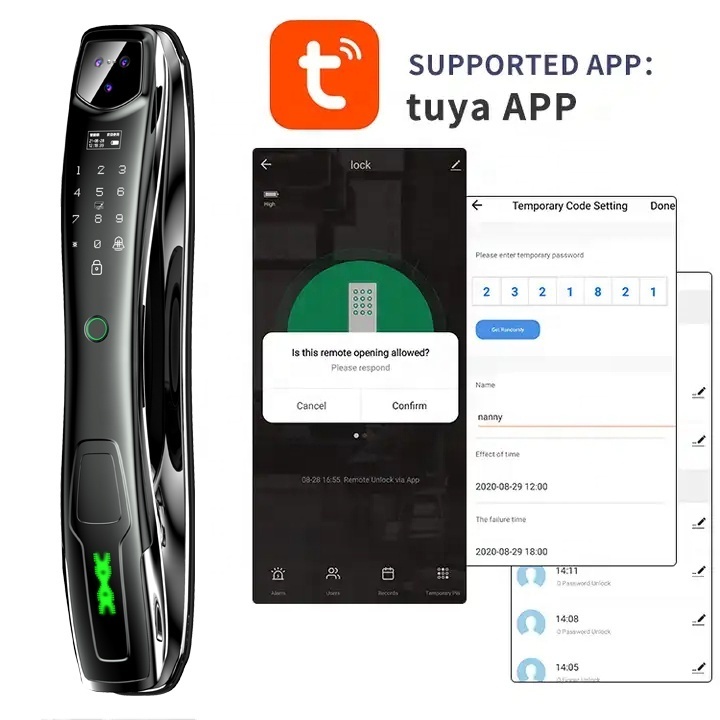 Tuya System Ttlock Factory Price Home Security Digital WiFi App Smart Door Lock Face Fingerprint Inside Handle Tuya Smart Lock