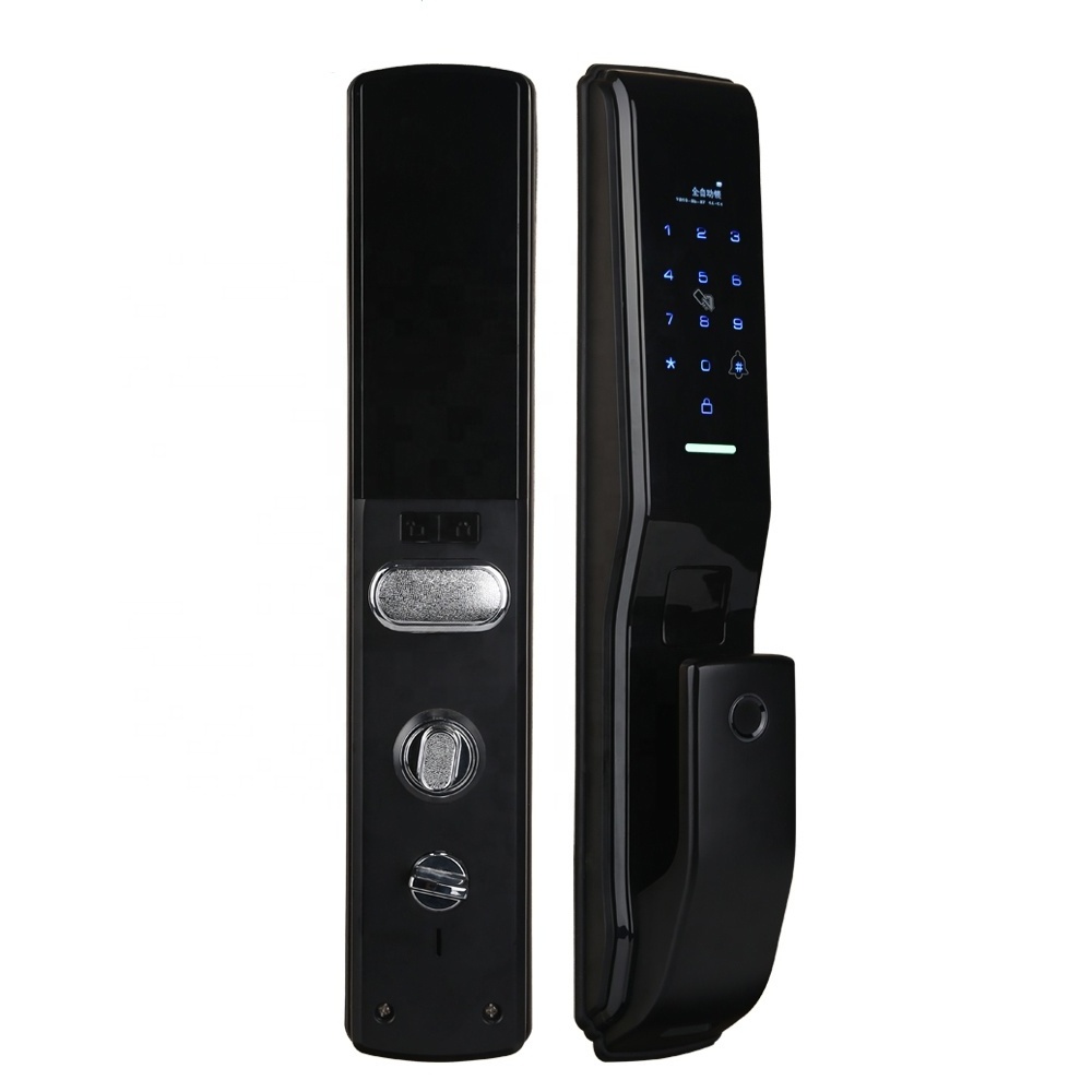 Intelligent digital fingerprint scanner code keypad biometric handle with key automatic smart door lock