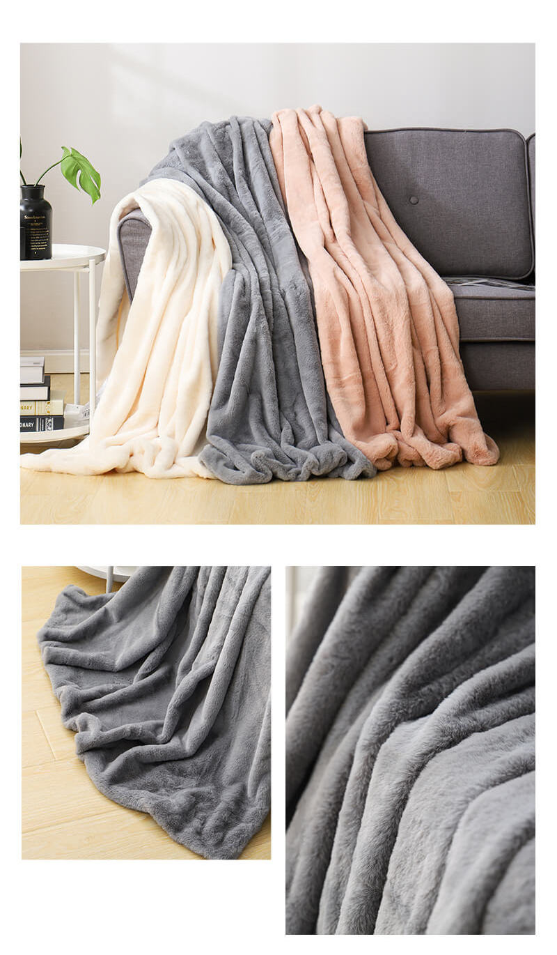 rabbit mink blanket faux fur throw double 2 ply super soft blanket