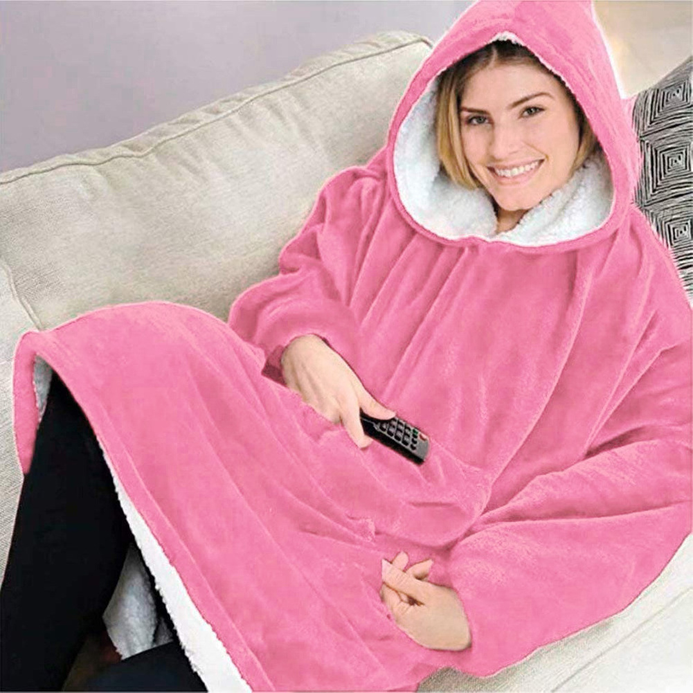 Pullover TV Homewear Hoodies Blanket for Women Men Warm Fleece Pajamas Soft Plaid Blanket Adult Winter Plush Fleece Blanket