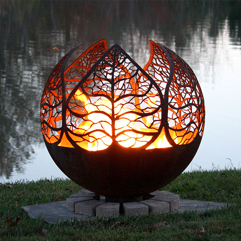 Decoration West Laser Cut Cowboy Style Corten Steel Fire Ball Fire Pit Outdoor Patio Sphere