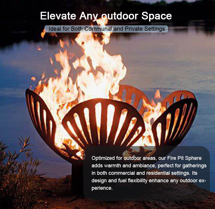 Decoration West Laser Cut Cowboy Style Corten Steel Fire Ball Fire Pit Outdoor Patio Sphere