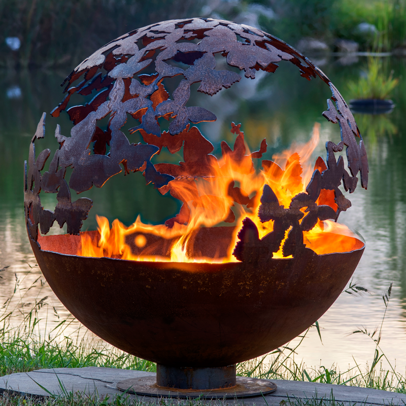 Decoration West Laser Cut Cowboy Style Corten Steel Fire Ball Fire Pit Outdoor Patio Sphere