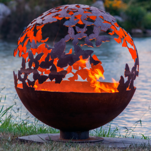 Decoration West Laser Cut Cowboy Style Corten Steel Fire Ball Fire Pit Outdoor Patio Sphere