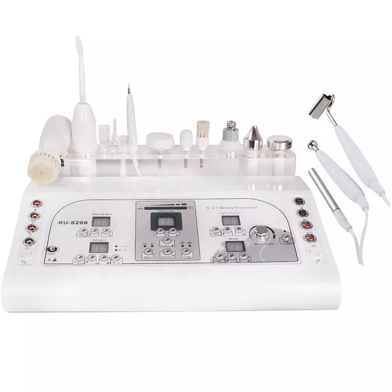 Multifunction 8 in 1 Vacuum Galvanic Microdermabrasion Portable Ultrasonic Massage Facial Cleansing Spray Beauty Machine