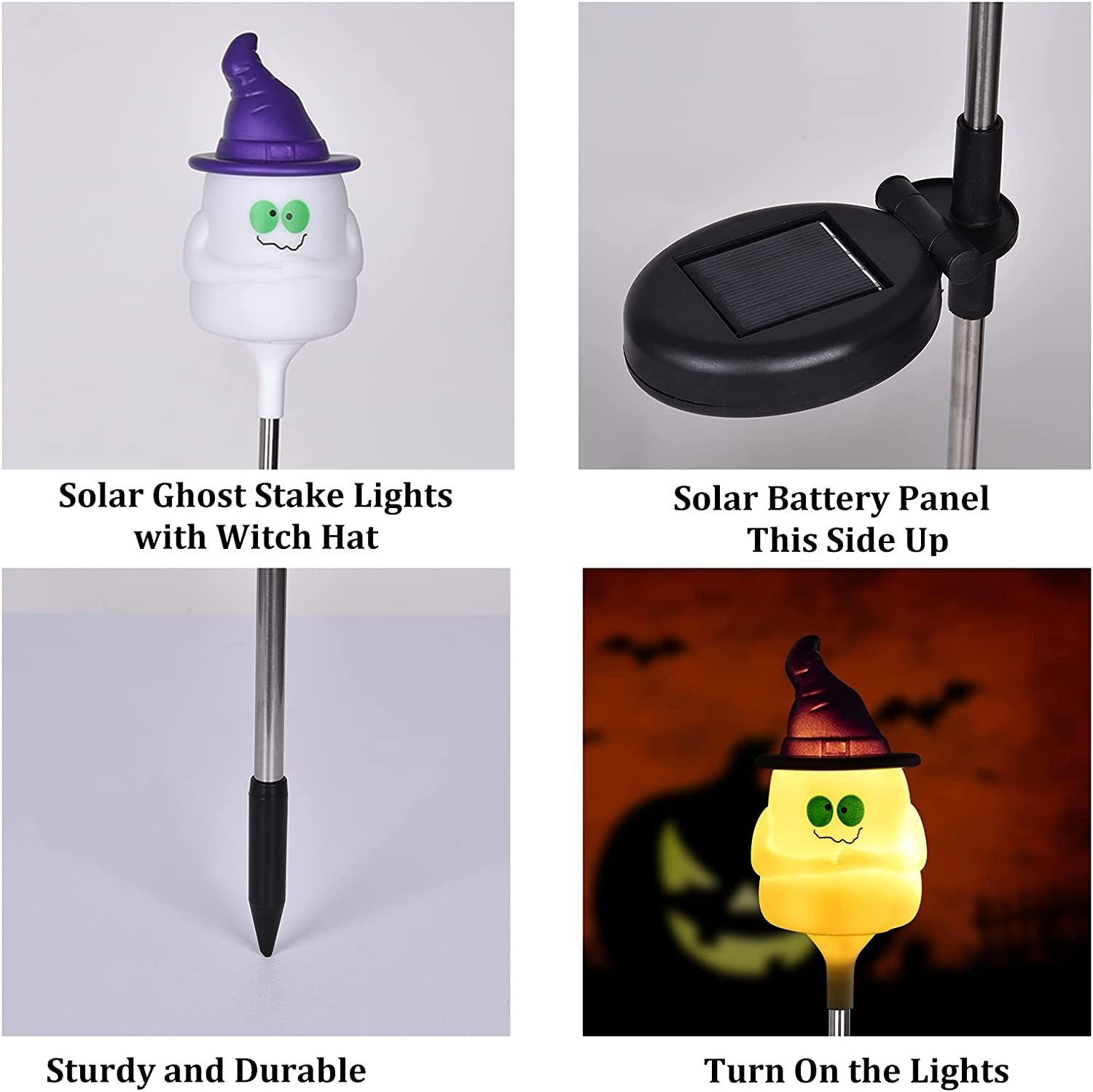 Halloween Solar Ghost Stake Lights, Ghost Lights with Witch Hat, Waterproof & Solar-Powered LED Halloween Lights