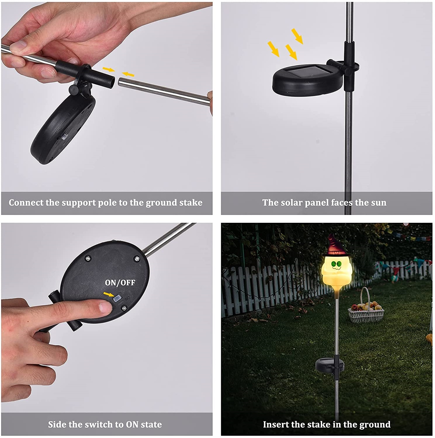 Solar Halloween Lights Outdoor - LED Outside Halloween Ghost Decorations - Solar Powered Stake Lights for Garden