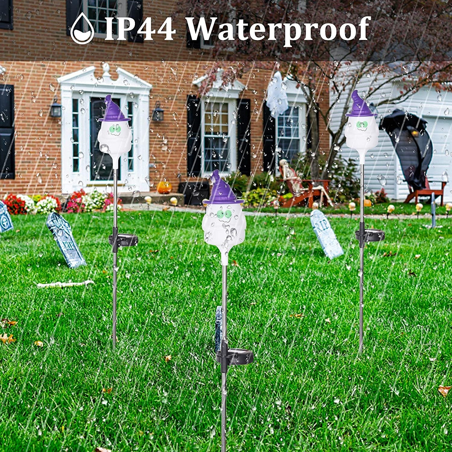 Solar Halloween Lights Outdoor - LED Outside Halloween Ghost Decorations - Solar Powered Stake Lights for Garden