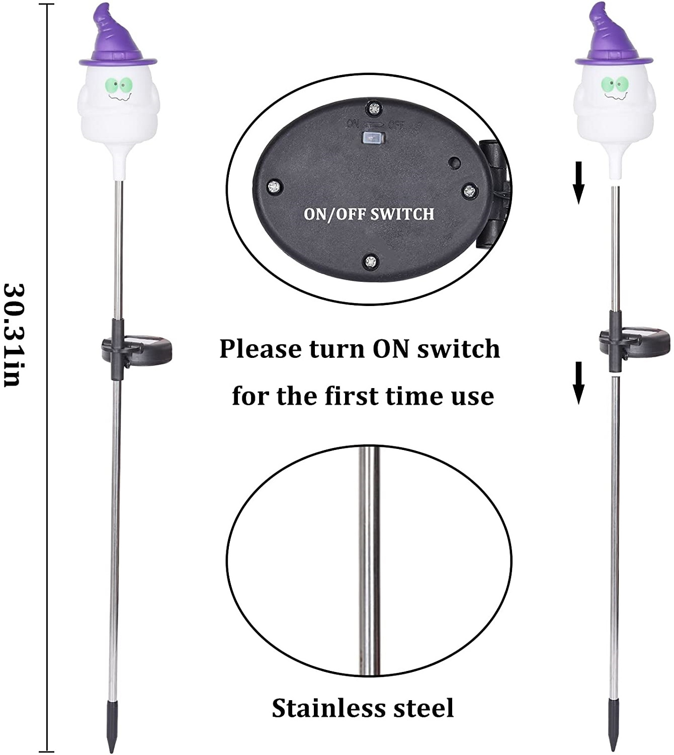 Solar Halloween Lights Outdoor - LED Outside Halloween Ghost Decorations - Solar Powered Stake Lights for Garden