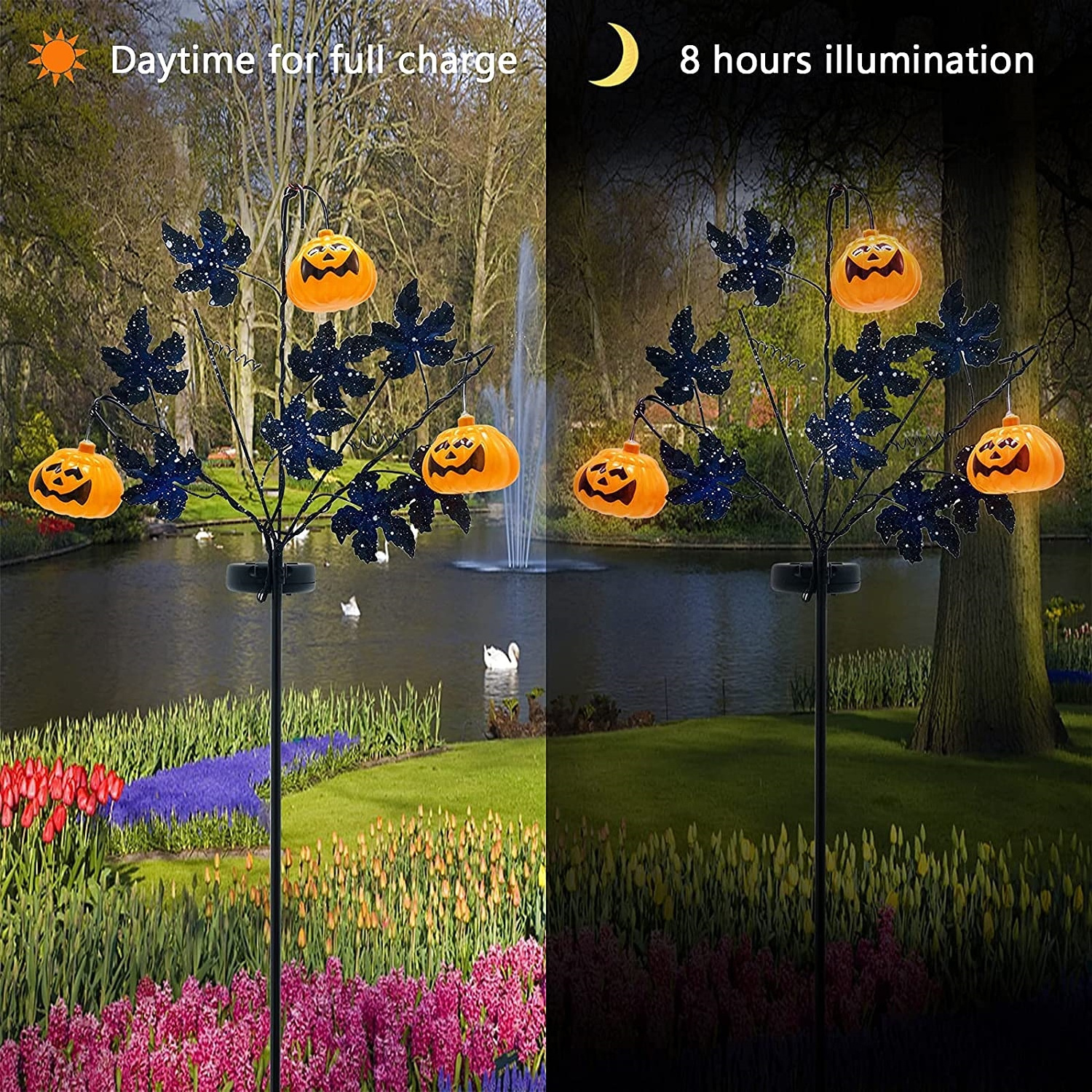 Solar Halloween Yard Decorations-Pumpkin Outdoor LED Solar Powered Lighting Metal Garden Stakes Light