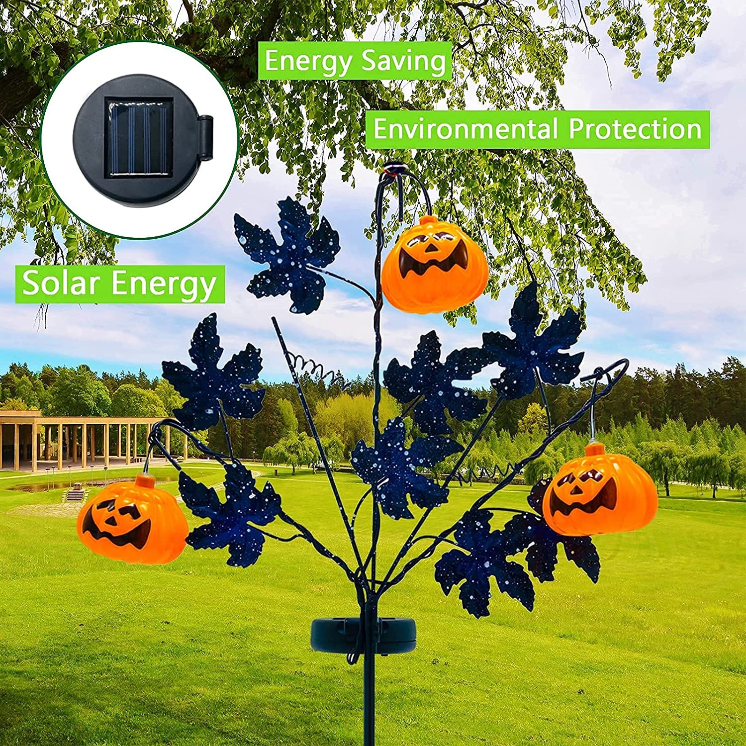 Solar Halloween Yard Decorations-Pumpkin Outdoor LED Solar Powered Lighting Metal Garden Stakes Light