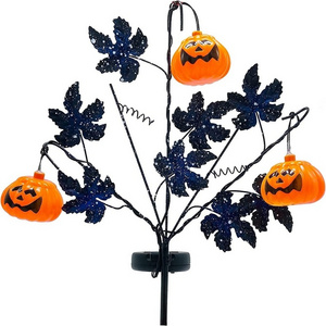 Solar Halloween Yard Decorations-Pumpkin Outdoor LED Solar Powered Lighting Metal Garden Stakes Light