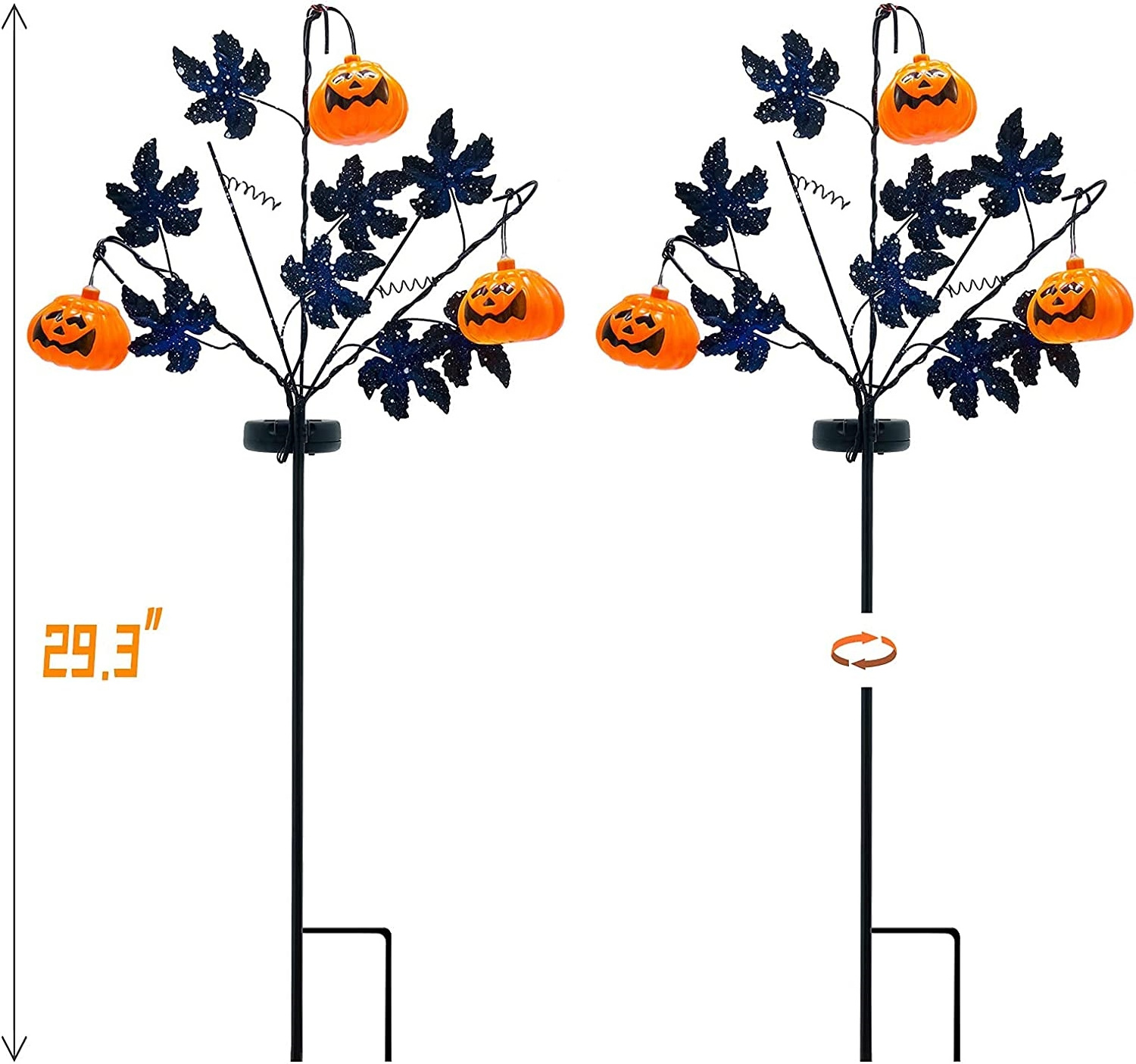 Solar Halloween Yard Decorations-Pumpkin Outdoor LED Solar Powered Lighting Metal Garden Stakes Light