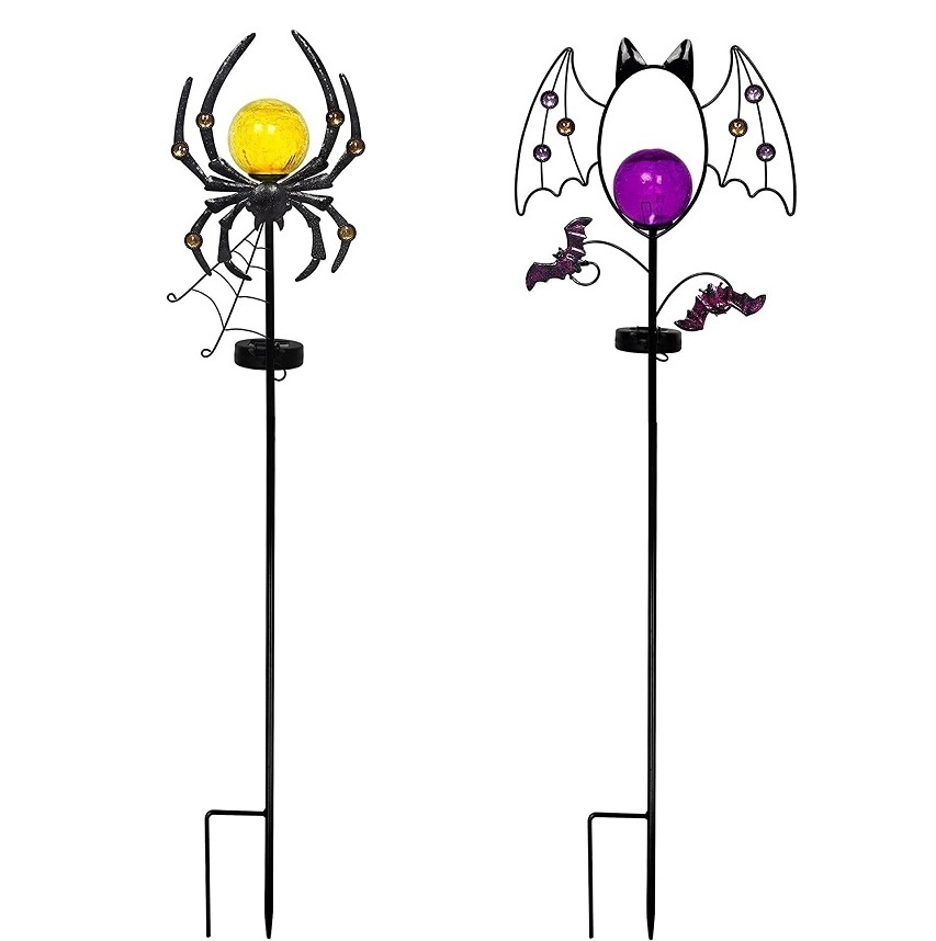 Outdoor Solar Garden Stake Halloween Bat Spider Led Lights Yard Garden Decorations