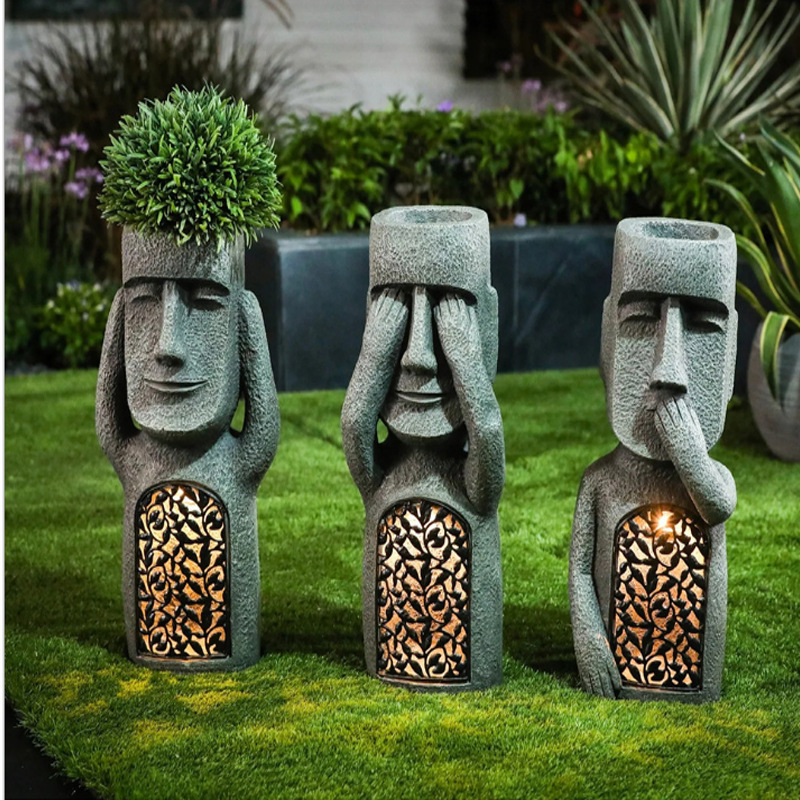 Hot Sell Factory Price Resin Figure Outdoor Waterproof led solar lighted planters