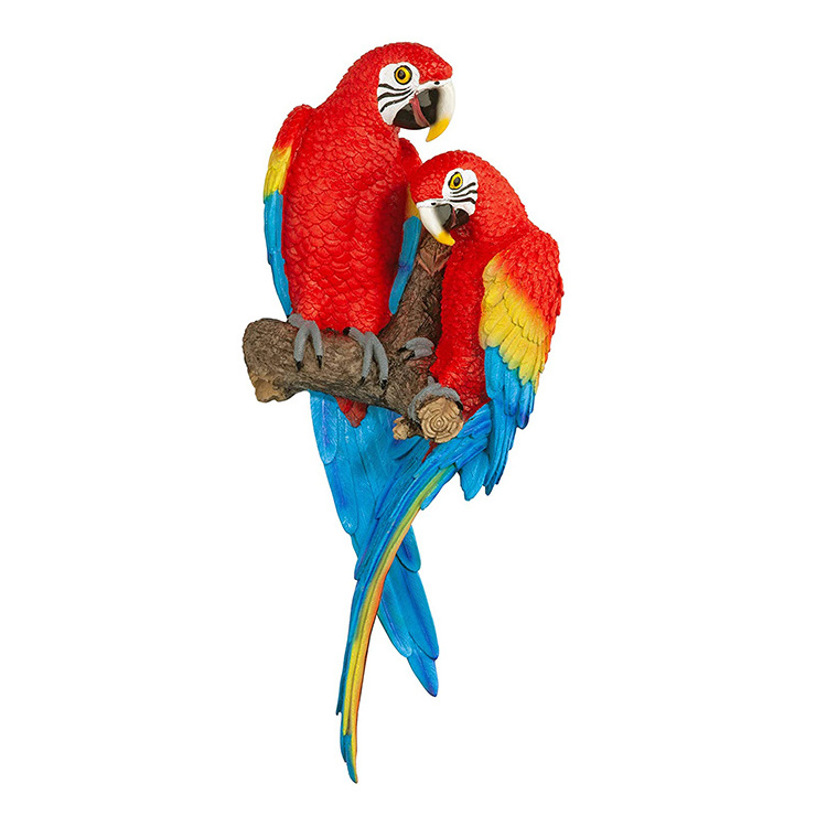 Parrot decoration,Handmade custom design wall hanging resin bird sculpture tropical scarlet macaws parrot decor