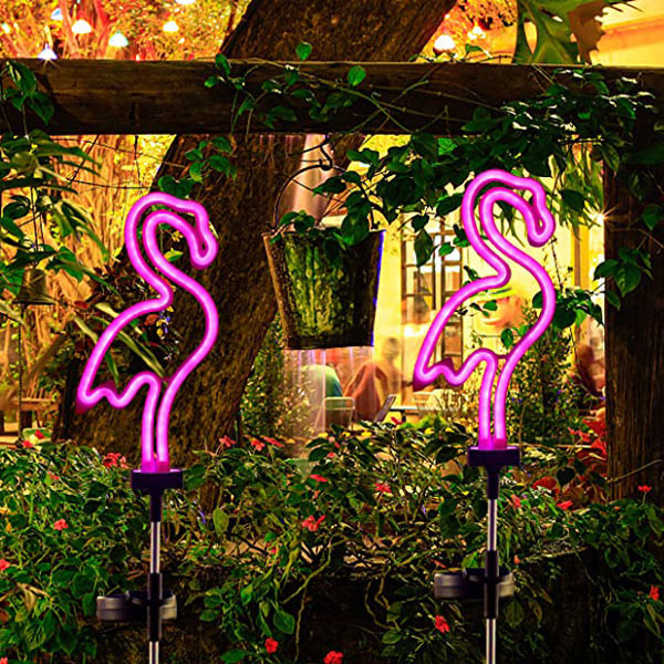 Outdoor Waterproof Garden Neon Sign Flamingo Solar Stake Lights LED Solar Panel power plastic flamingo designs garden stakes