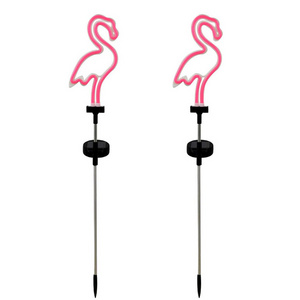 Outdoor Waterproof Garden Neon Sign Flamingo Solar Stake Lights LED Solar Panel power plastic flamingo designs garden stakes